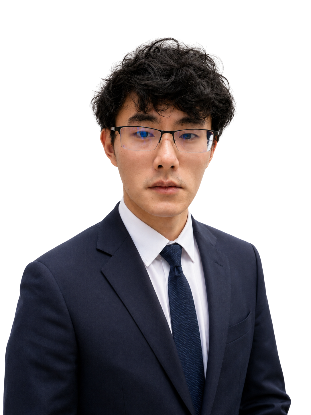 Portrait of Damien Wang wearing glasses and a navy suit